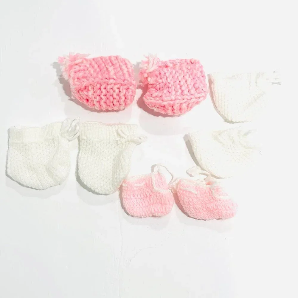 Vintage Handmade Knit Crochet Baby Booties & Mittens Lot